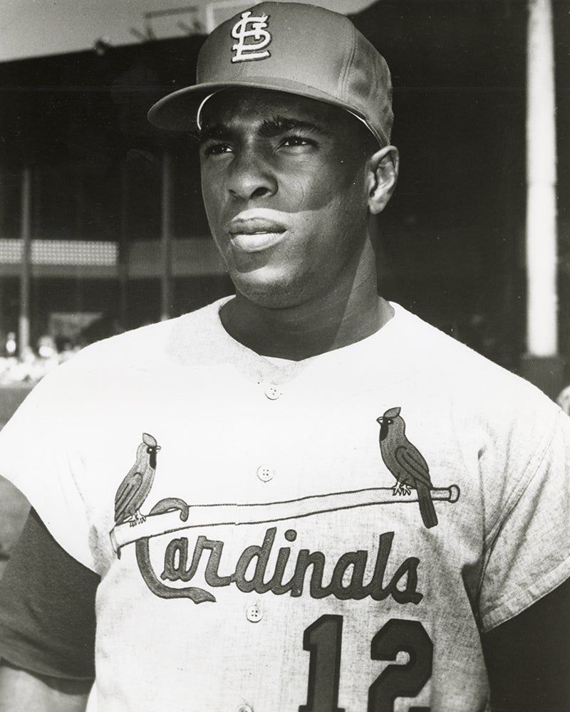 Head and shoulders portrait of Alex Johnson in Cardinals uniform